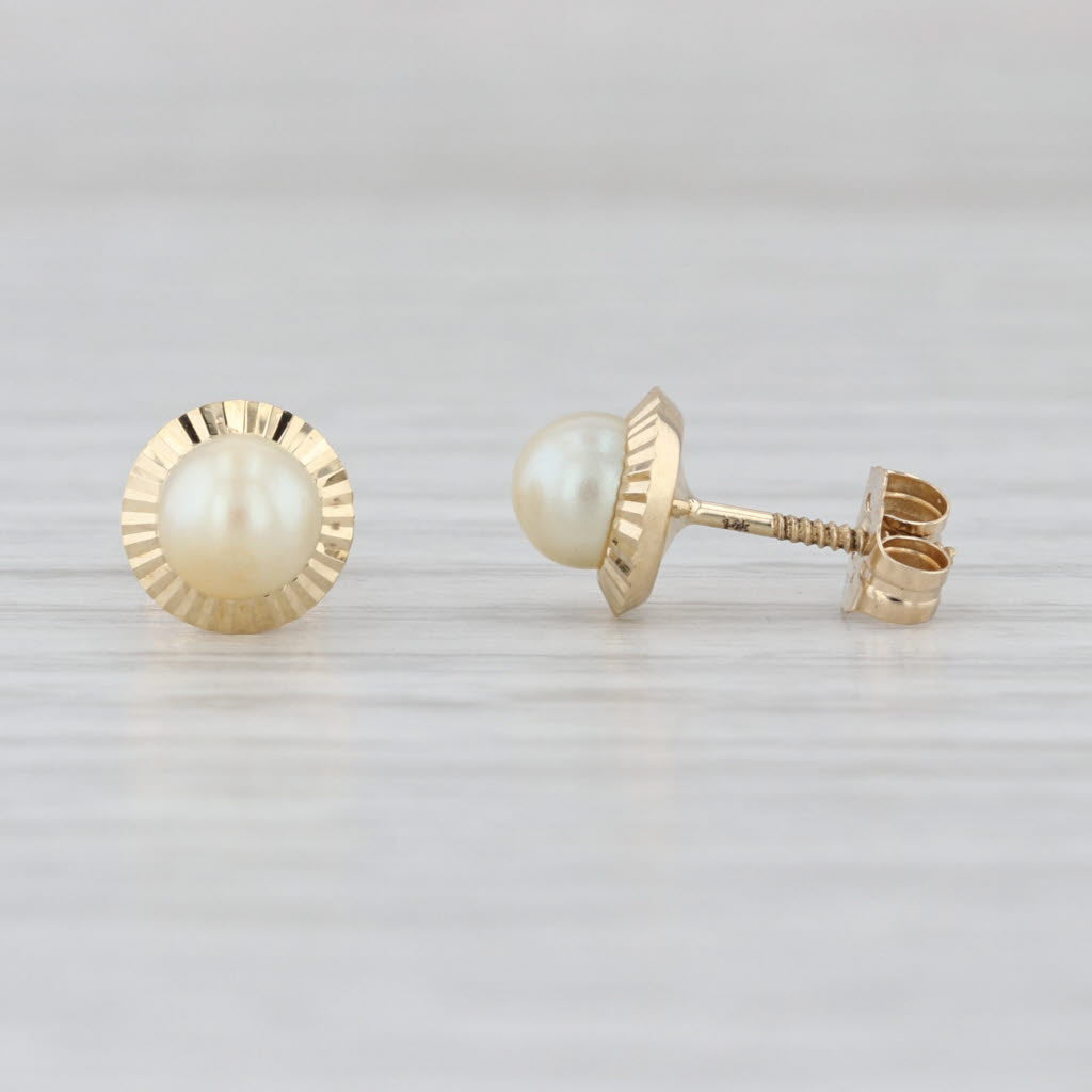 Imitation Pearl Stud Earrings 14k Yellow Gold 4.7mm