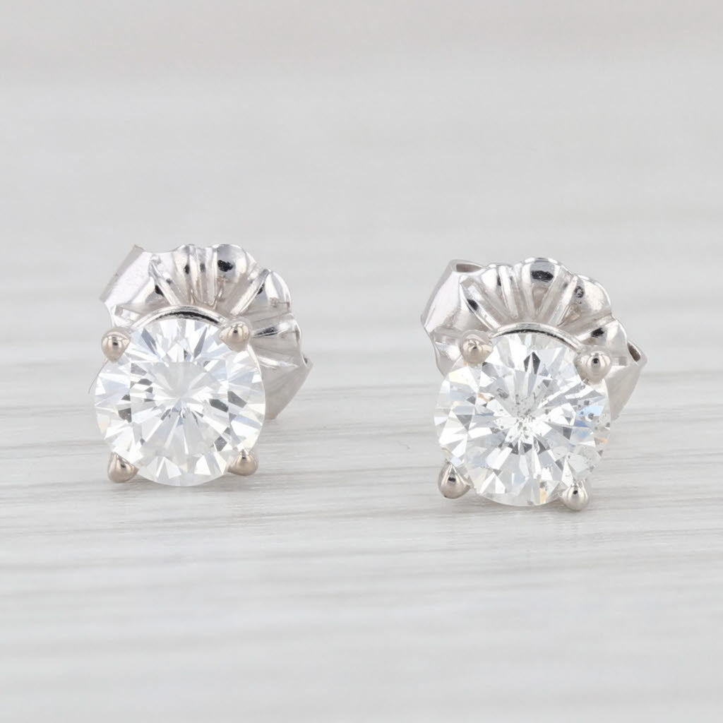 Light Gray 0.85ctw Round Diamond Solitaire Stud Earrings 14k White Gold