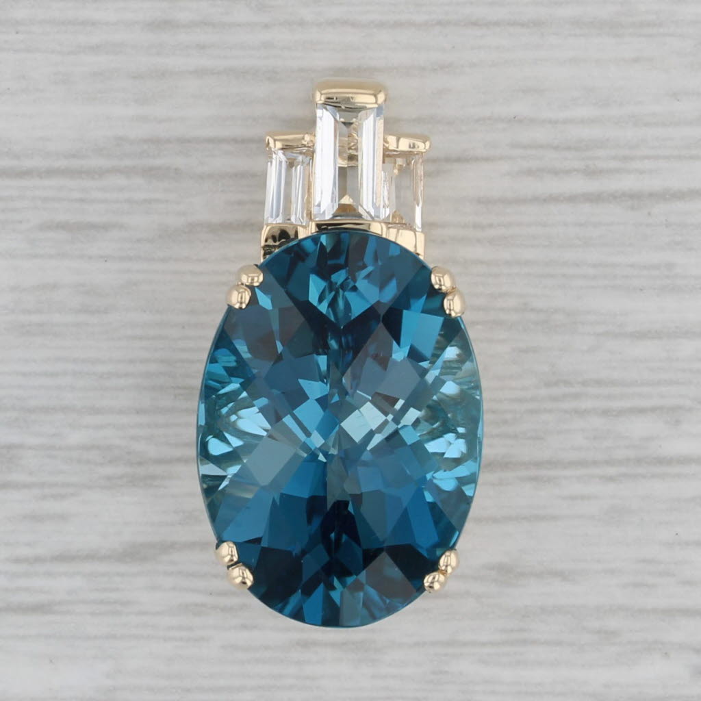 Gray 16.25ctw Oval London Blue White Topaz Pendant 14k Yellow Gold