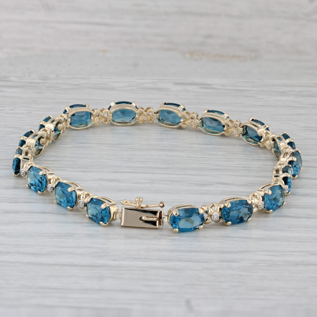 Gray 17.08ctw London Blue Topaz Diamond Tennis Bracelet 14k Yellow Gold 7.25" 5.1mm