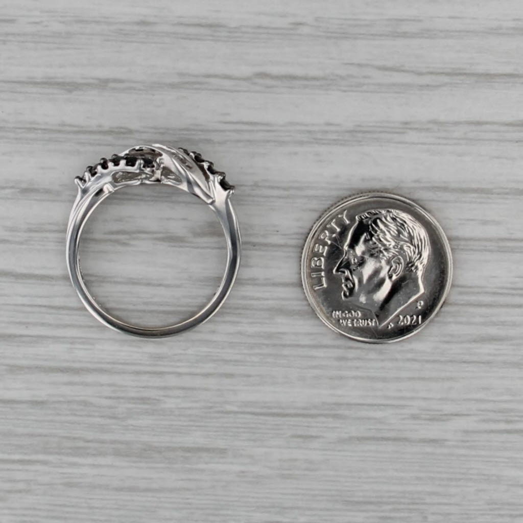 0.28ctw Scalloped Black White Diamond Ring 10k White Gold Size 6.75