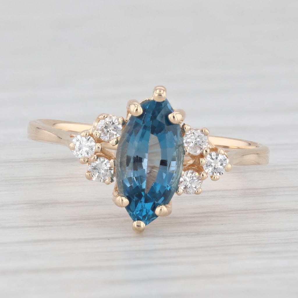 Light Gray 1.39ctw Marquise London Blue Topaz Diamond Ring 14k Yellow Gold Size 6.5