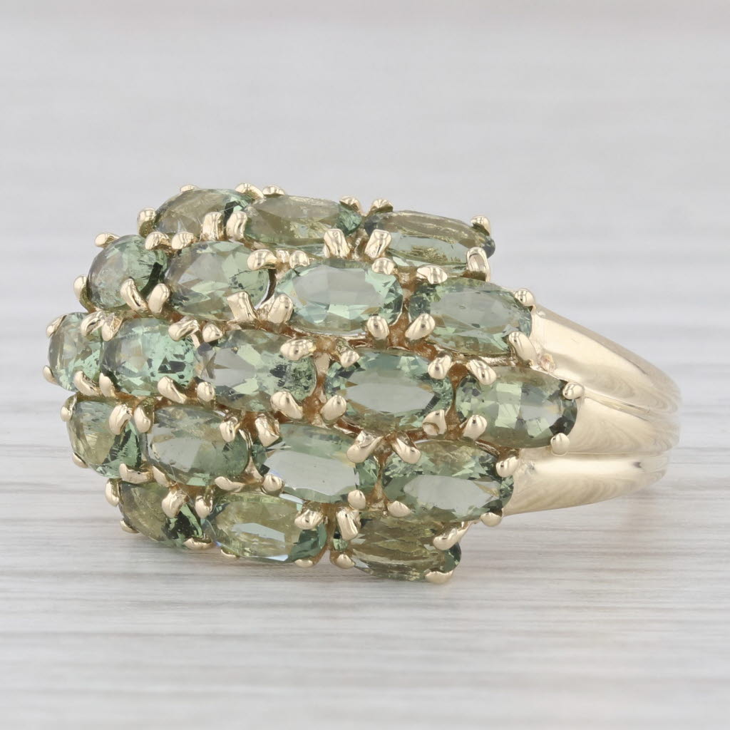 Light Gray Green Glass Oval Cluster 10k Yellow Gold Size 8 Ring