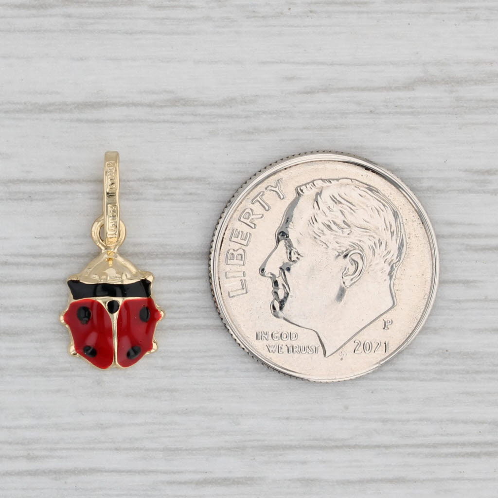 Light Gray Ladybug Pendant 14k Yellow Gold Enamel Good Luck Charm