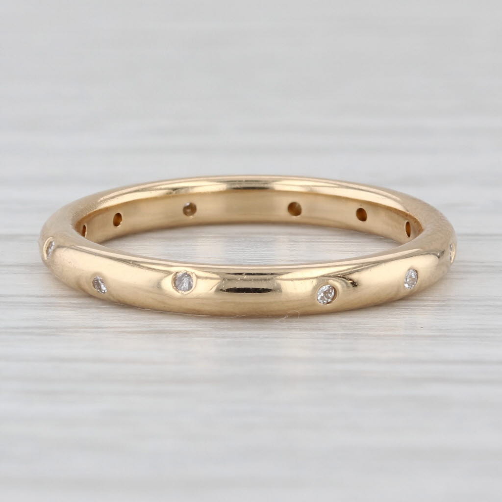 Diamond Dots Wedding Band 18k Yellow Gold Stackable Ring Size 6.25
