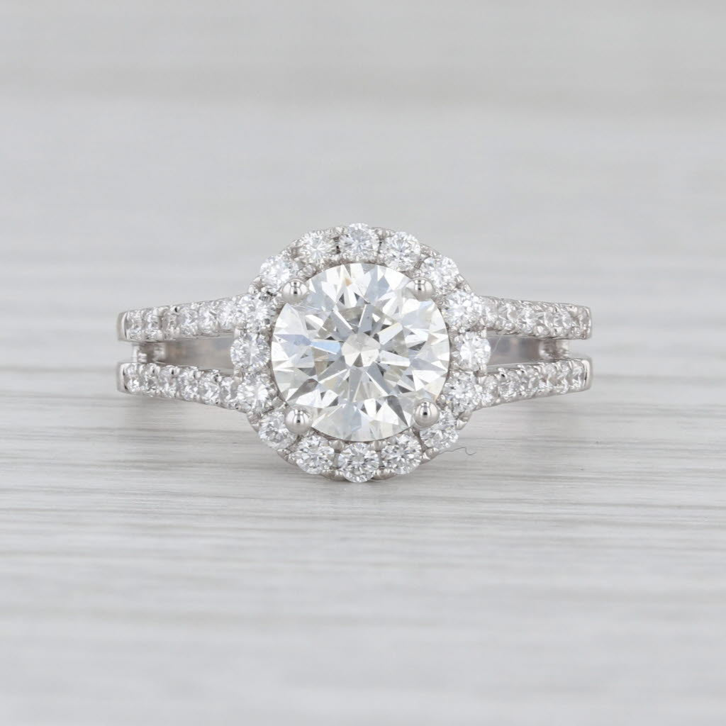 GIA 2.04ct Round Diamond Halo Engagement Ring 18k White Gold Size 6.75