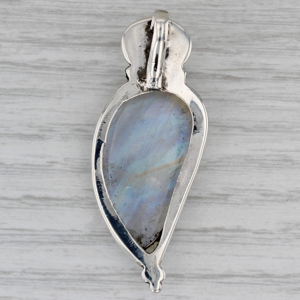 Gray Iridescent Rainbow Labradorite Statement Pendant Sterling Silver