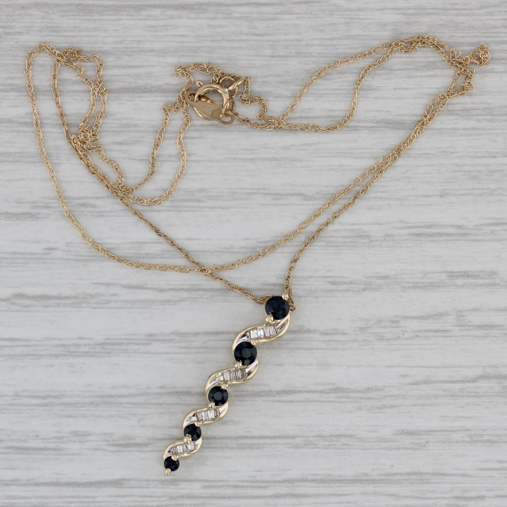 Gray 0.60ctw Graduated Blue Sapphire Diamond Journey Pendant Necklace 10k Gold 18"