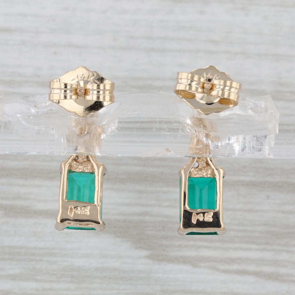 1.14ctw Lab Created Emerald Diamond Drop Earrings 14k Yellow Gold