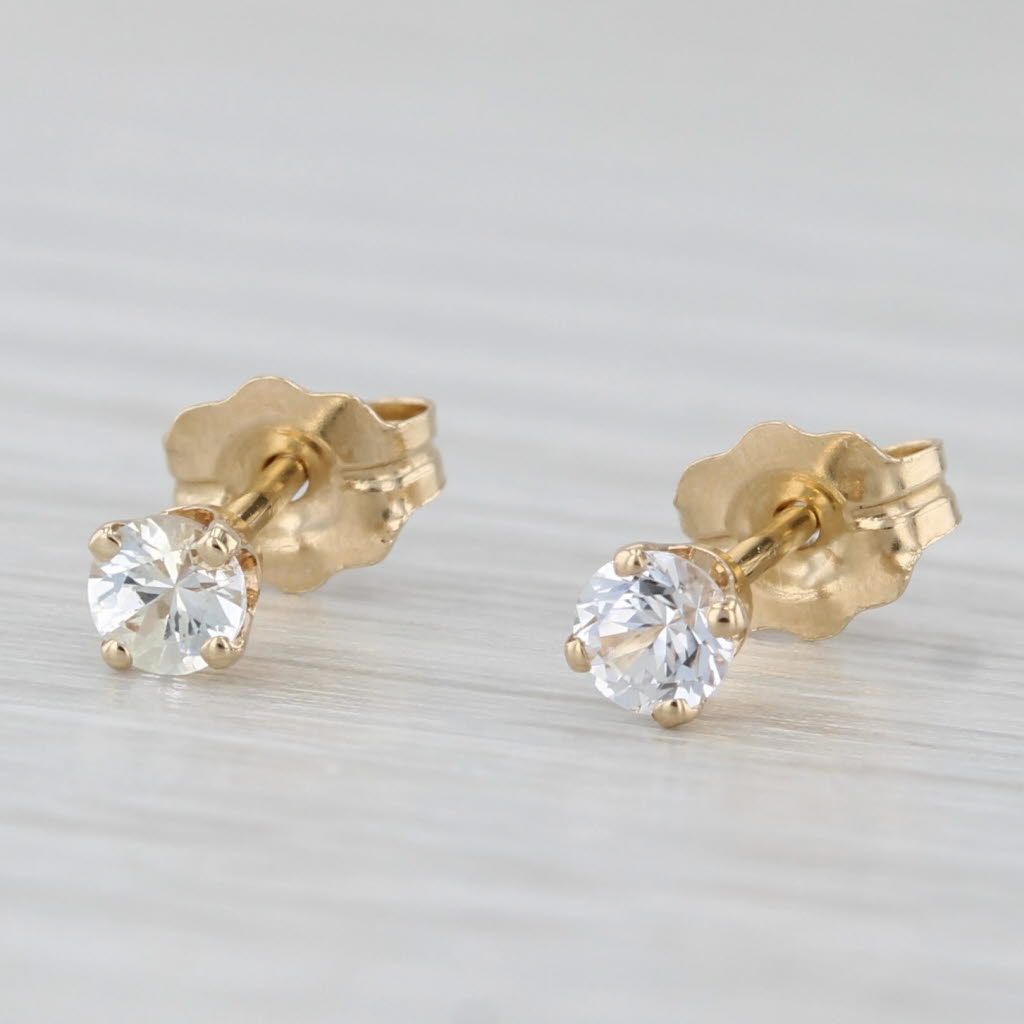 Light Gray 0.24ctw White Sapphire Stud Earrings 14k Yellow Gold Round Brilliant Solitaires