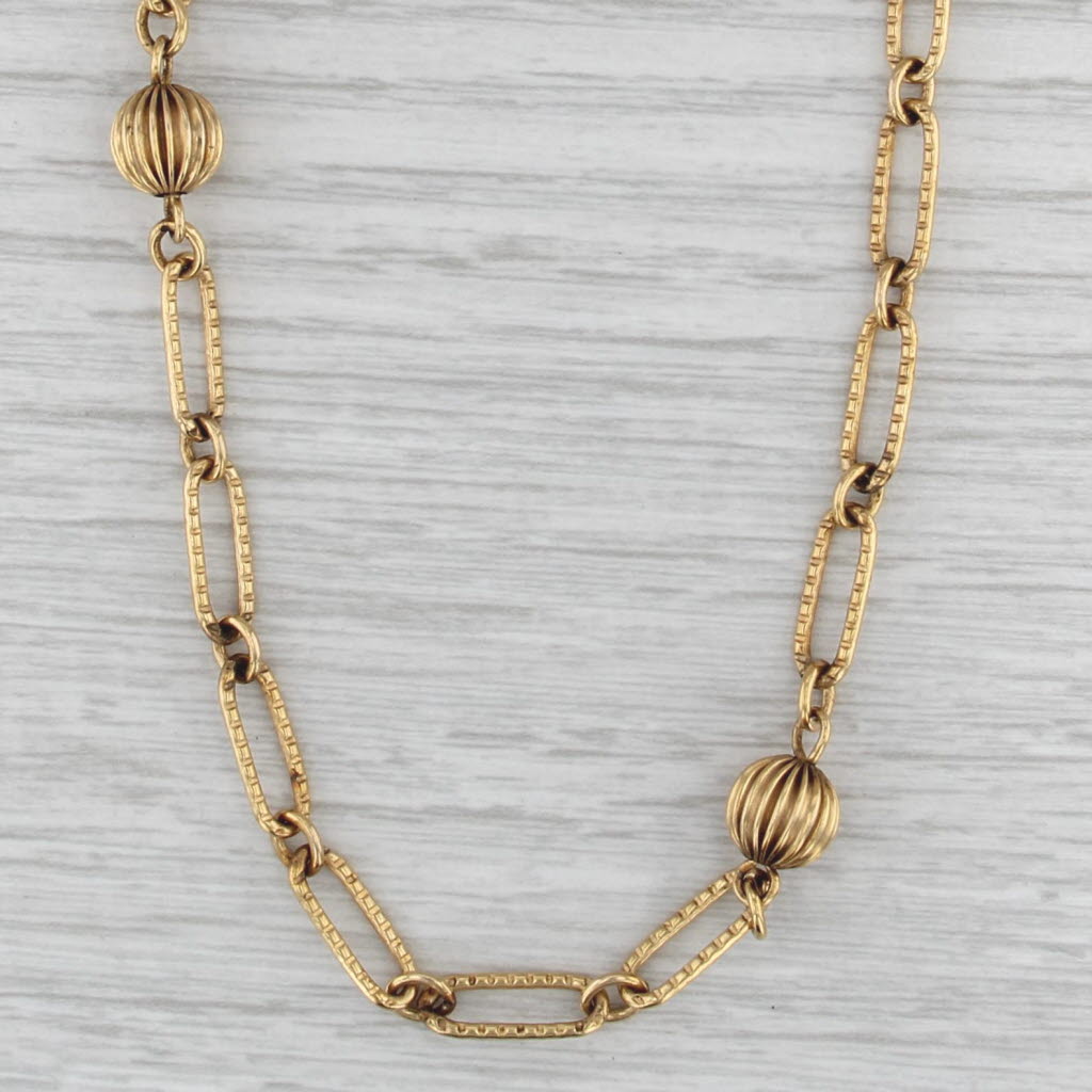 Vintage Bead Station Cable Chain Necklace 12k Gold Filled 31" Stackable AS IS