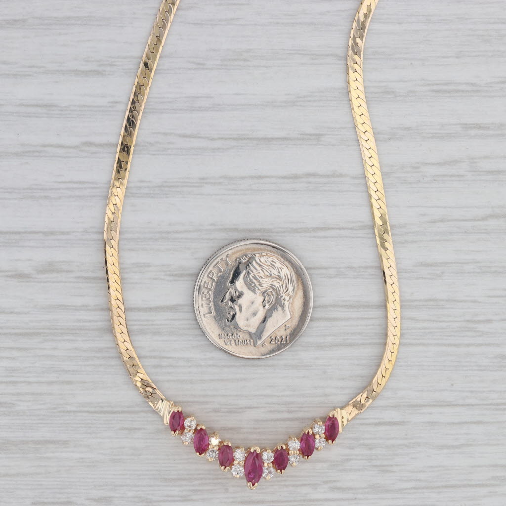 Gray 1.14ctw Diamond Ruby V Necklace 14k Yellow Gold 15.5" Herringbone Chain