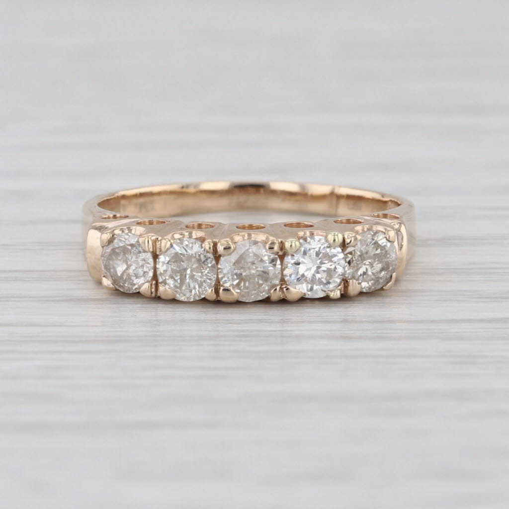 0.70ctw Diamond 5 Stone Ring 14k Yellow Gold Wedding Anniversary Band Size 7