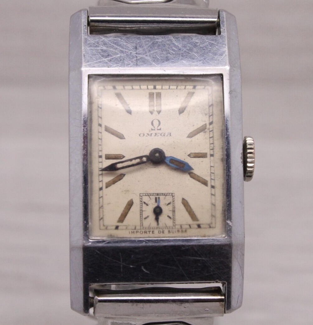 VINTAGE c.1930 Omega Steel Tank Watch cal.20F ORIGINAL Dial Fab Import