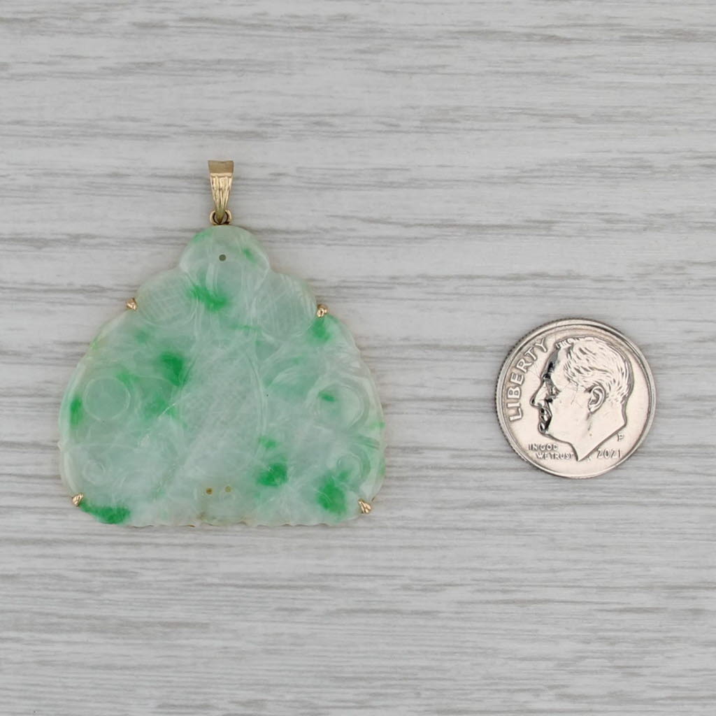 Green Jadeite Jade Carved Large Bag Pendant 14k Gold Insect Jewelry