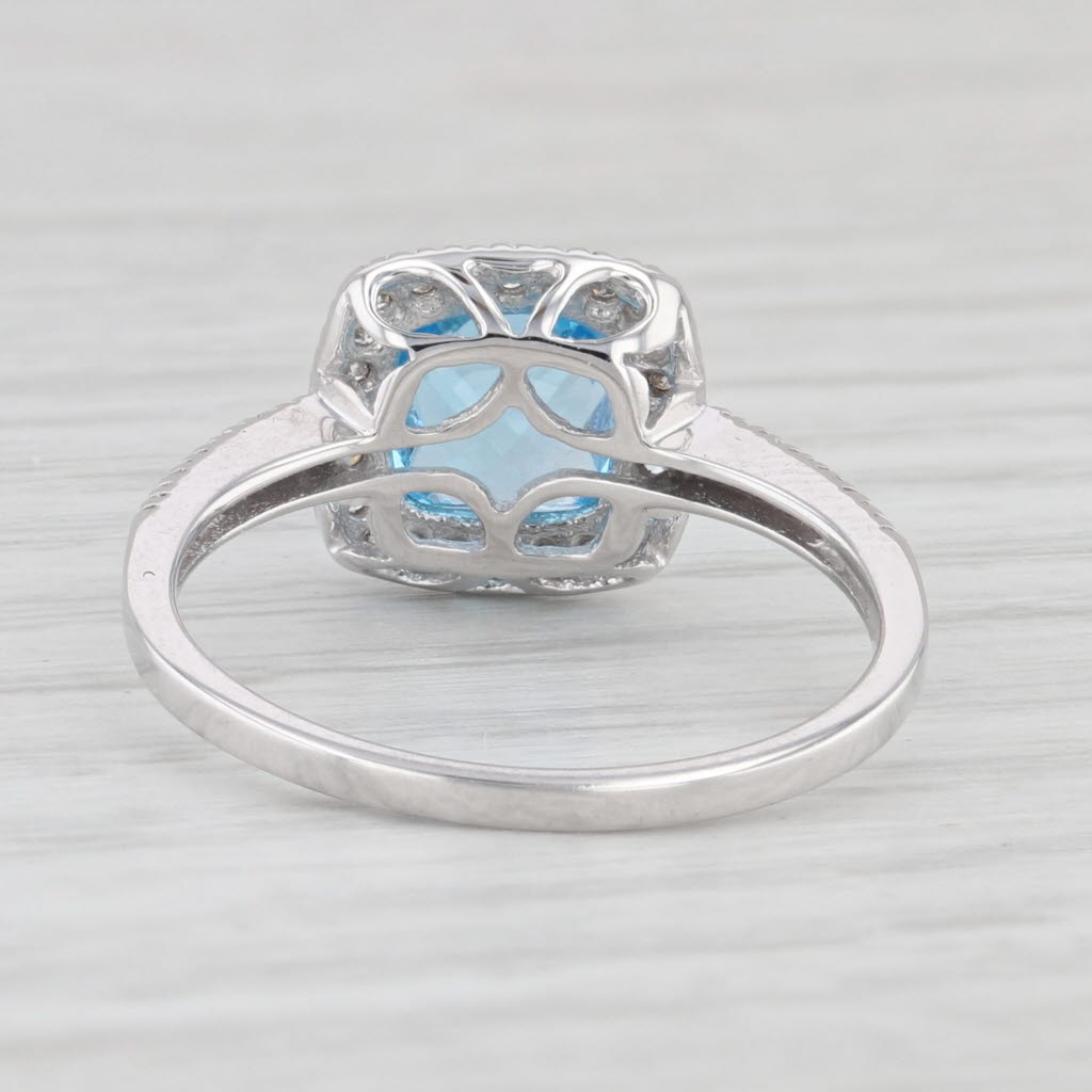 Light Gray 1.95ctw Blue Topaz Diamond Halo Ring 10k White Gold Size 7 Engagement