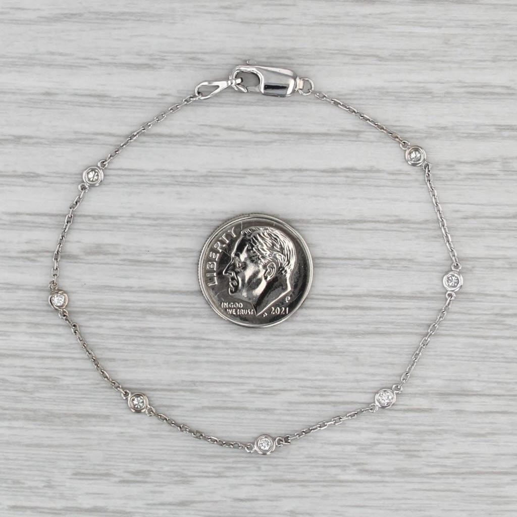 0.23ctw Diamond By The Yard Station Bracelet 14k White Gold 7.5" Cable Chain