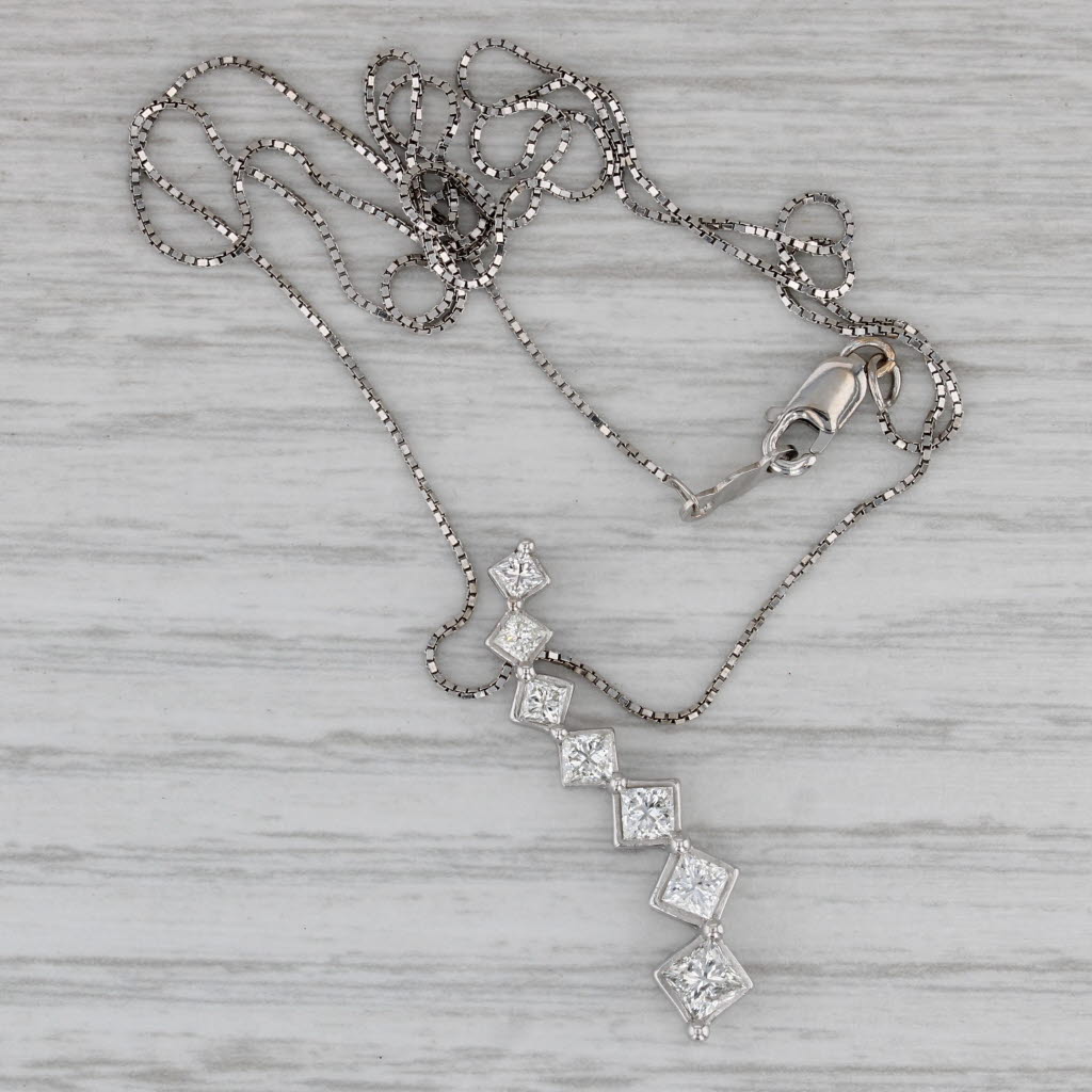 Gray 0.94ctw Diamond Journey Pendant Necklace 14k White Gold 18.5" Box Chain