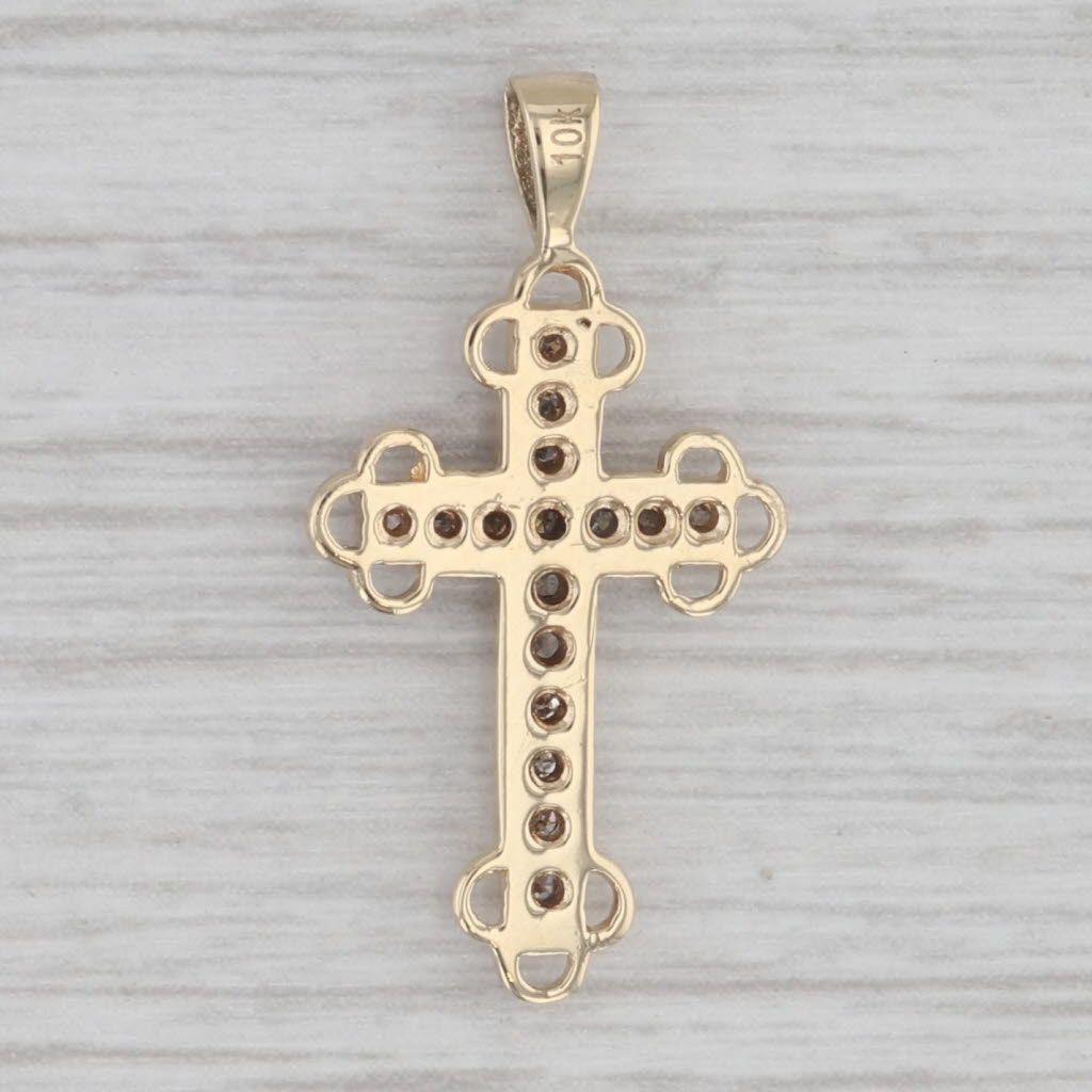 Gray 0.20ctw Diamond Cross Pendant 10k Yellow Gold Small Drop