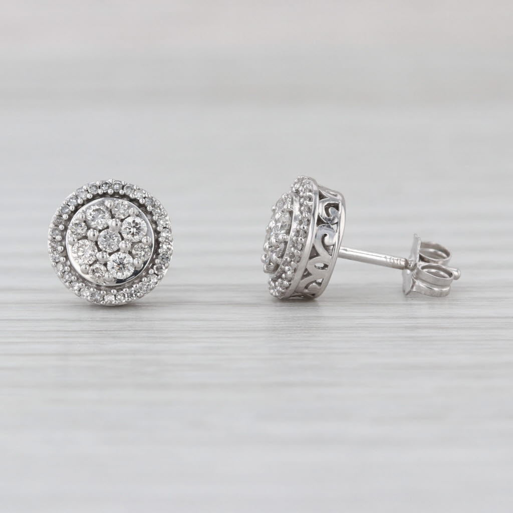 0.42ctw Diamond Cluster Halo Stud Earrings 10k White Gold Studs