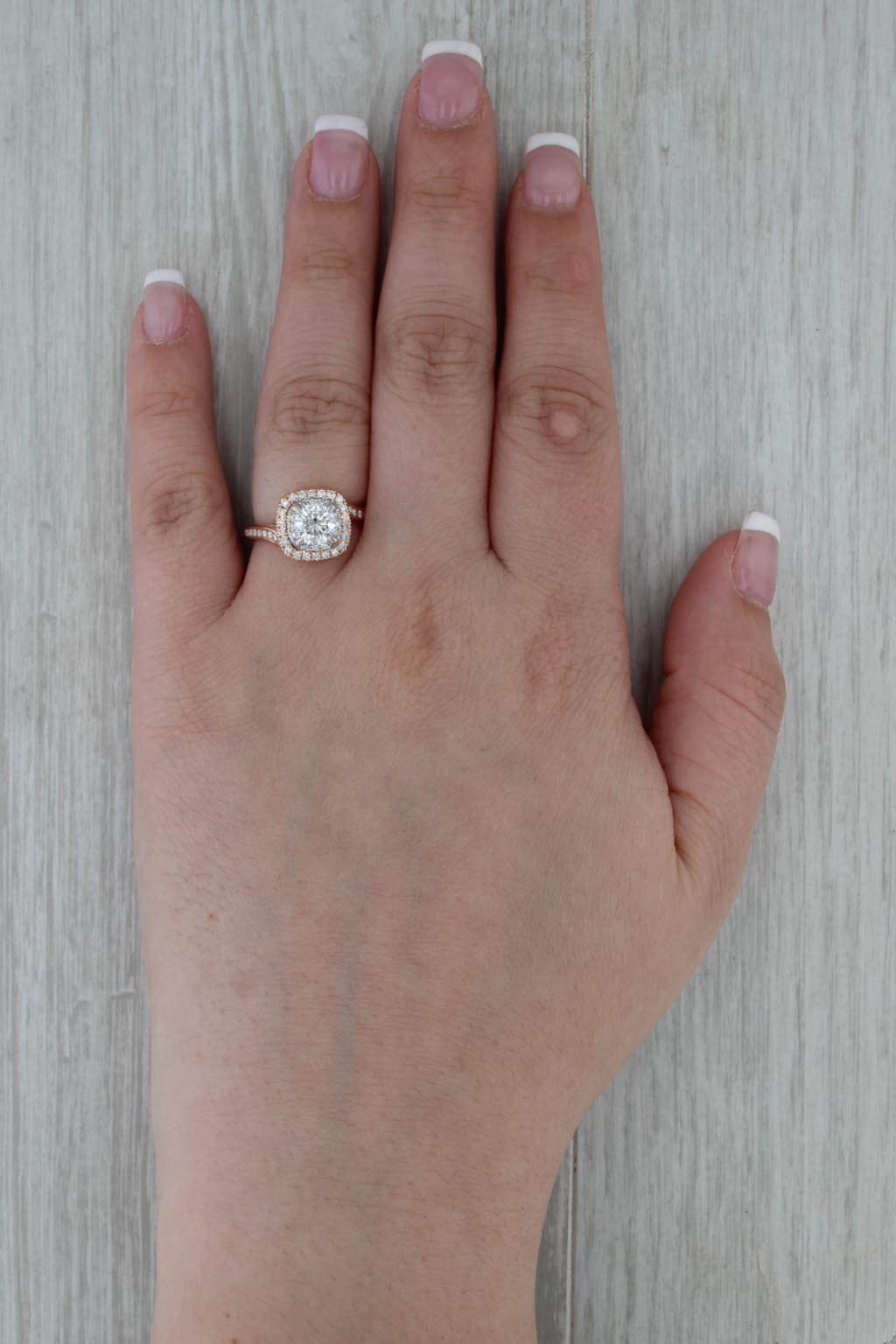 1.24ctw IGI Lab Grown Diamond Halo Engagement Ring 14k Rose Gold Size 7 Bypass