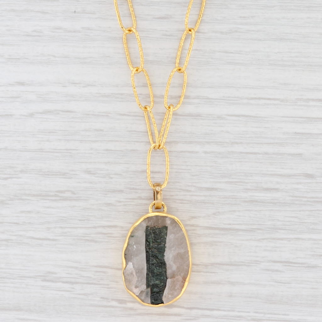 New Nina Wynn Druzy Tourmaline Quartz Pendant Necklace Sterling Gold Vermeil