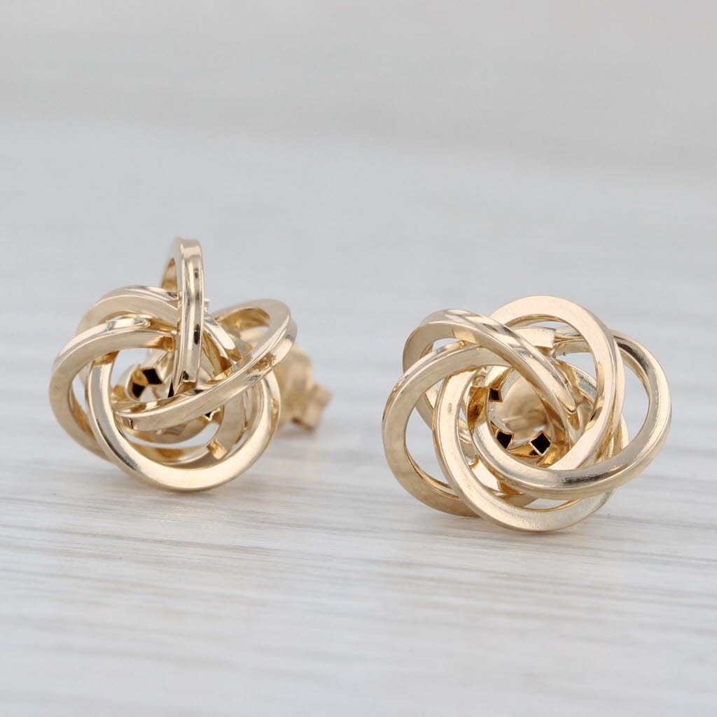 Gray Love Knot Stud Earrings 14k Yellow Gold