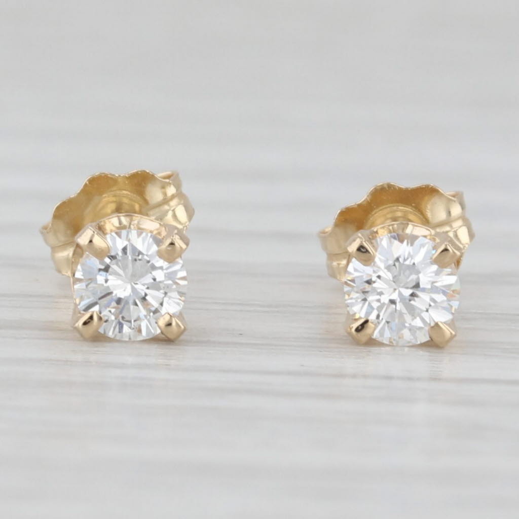 Light Gray 0.43ctw Diamond Stud Earrings 14k Yellow Gold Round Solitaire Studs