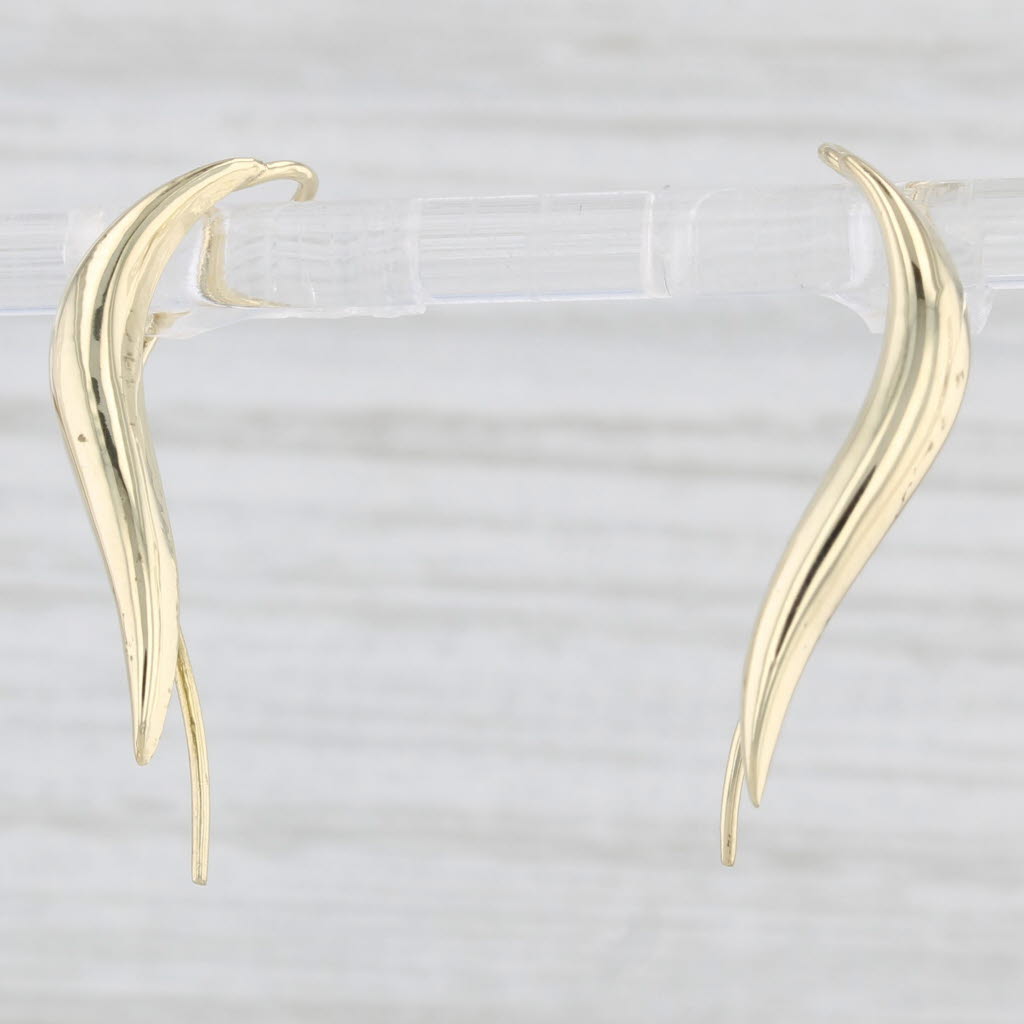 Light Gray Curved Beveled Drop Earrings 14k Yellow Gold Hook Posts