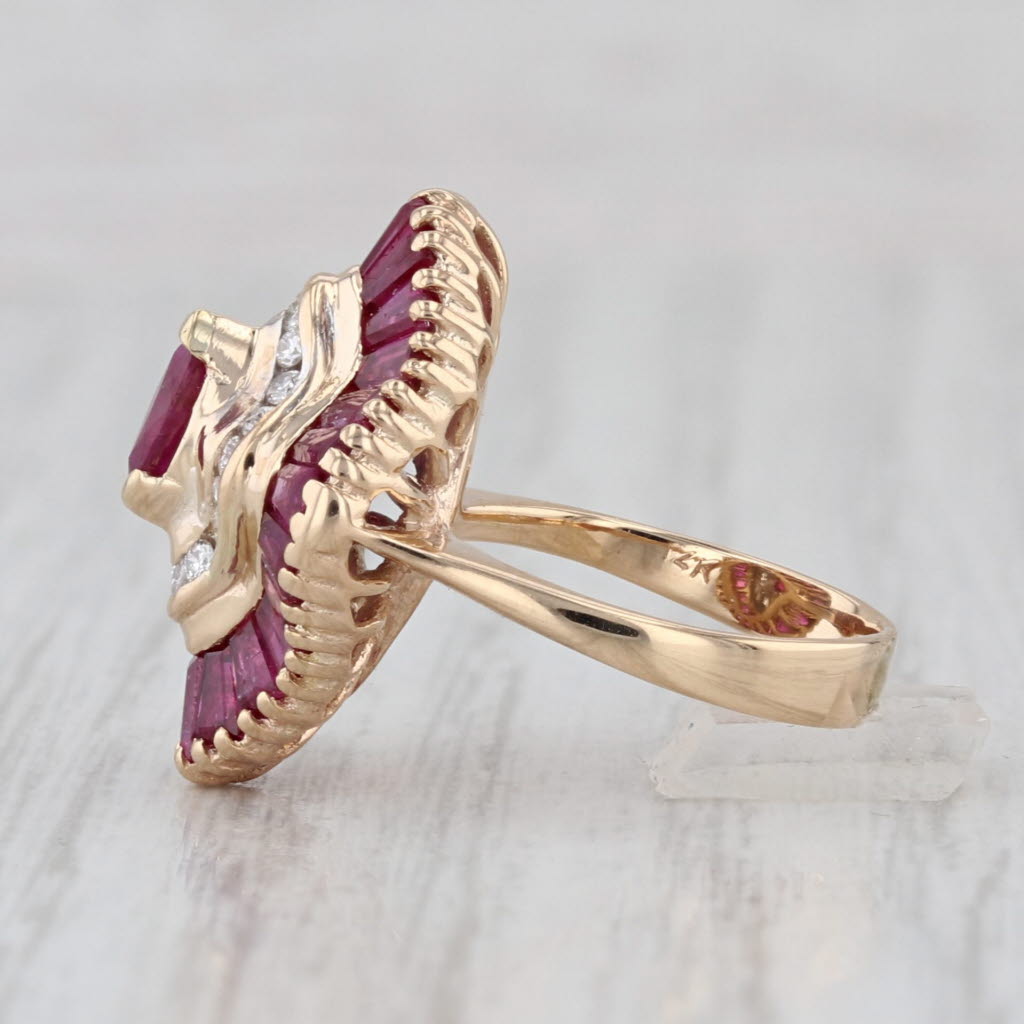 1.63ctw Contoured Ruby Diamond Halo Ring 14k Yellow Gold Small Size 1.75