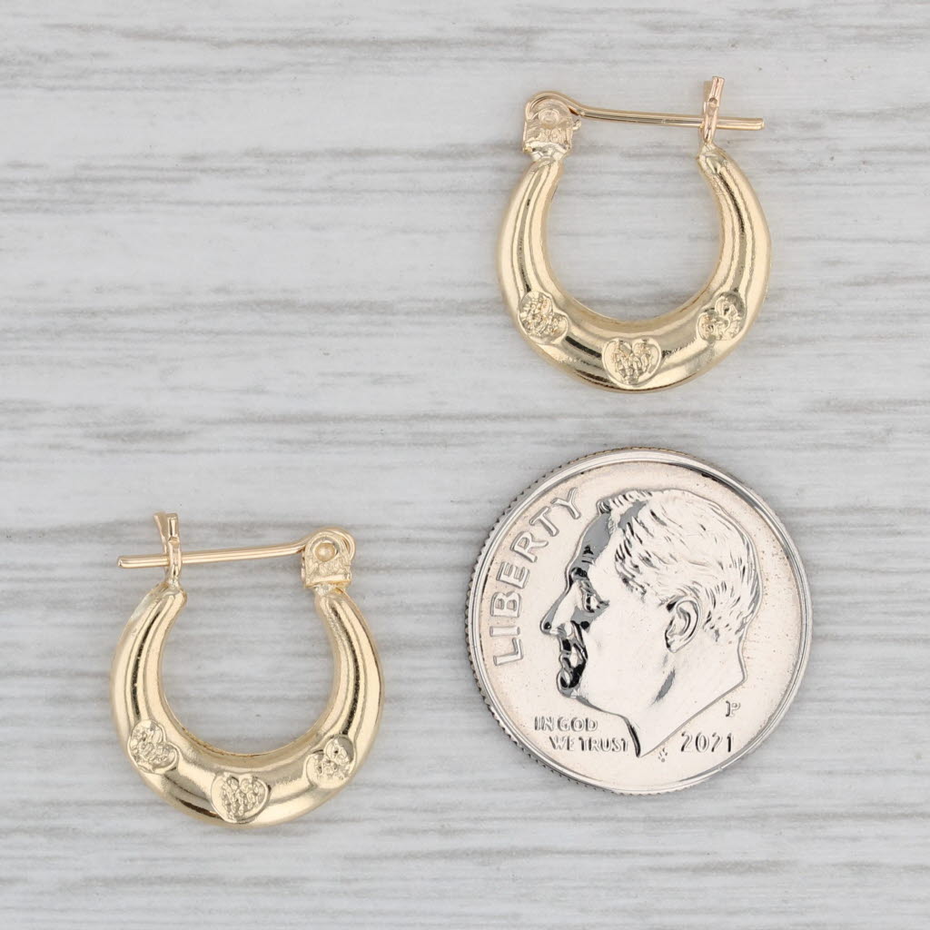 Gray Heart Accented Hoop Earrings 10k Yellow Gold Snap Top Round Hoops