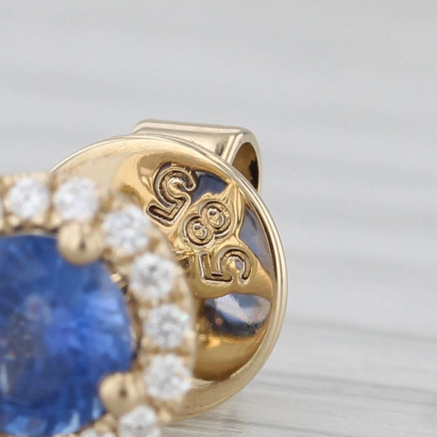 Light Gray 1.30ctw Blue Sapphire Diamond Halo Stud Earrings 14k Yellow Gold Screw Back