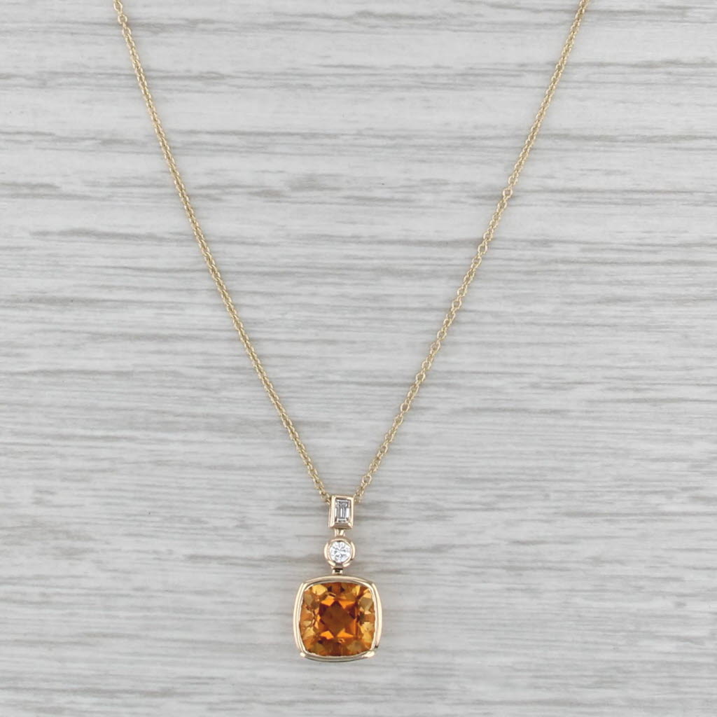 Effy 2.05ctw Citrine Diamond Pendant 14k Yellow Gold 16.25" Cable Chain
