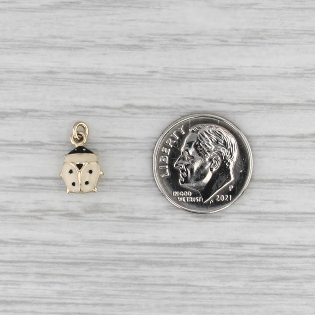 Beige Ladybug Charm 14k Yellow Gold Resin Small Drop Pendant Good Luck