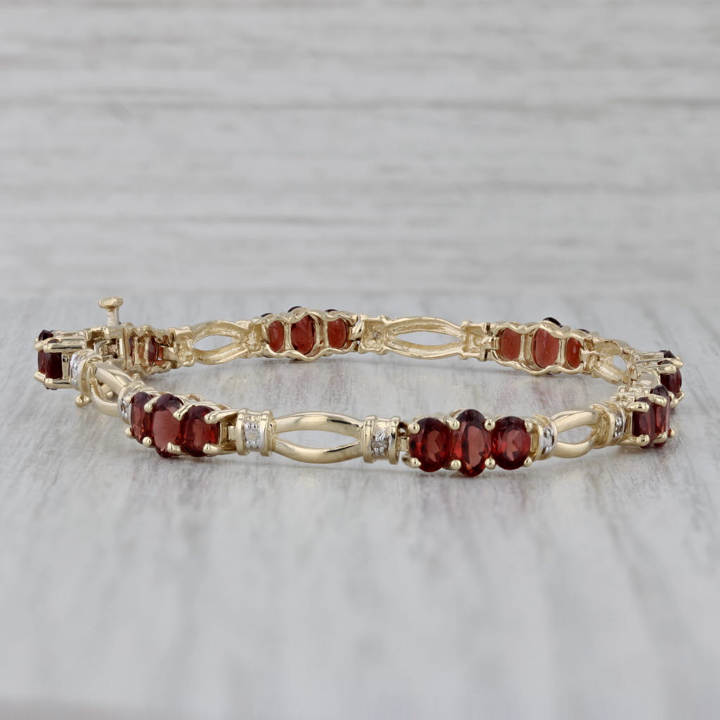 Gray 5.32ctw Garnet Diamond Bracelet 14k Yellow Gold 6.75" 5mm