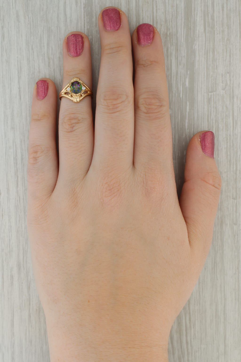 Rosy Brown 1.65ctw Mystic Topaz Diamond Ring 14k Yellow Gold Size 5