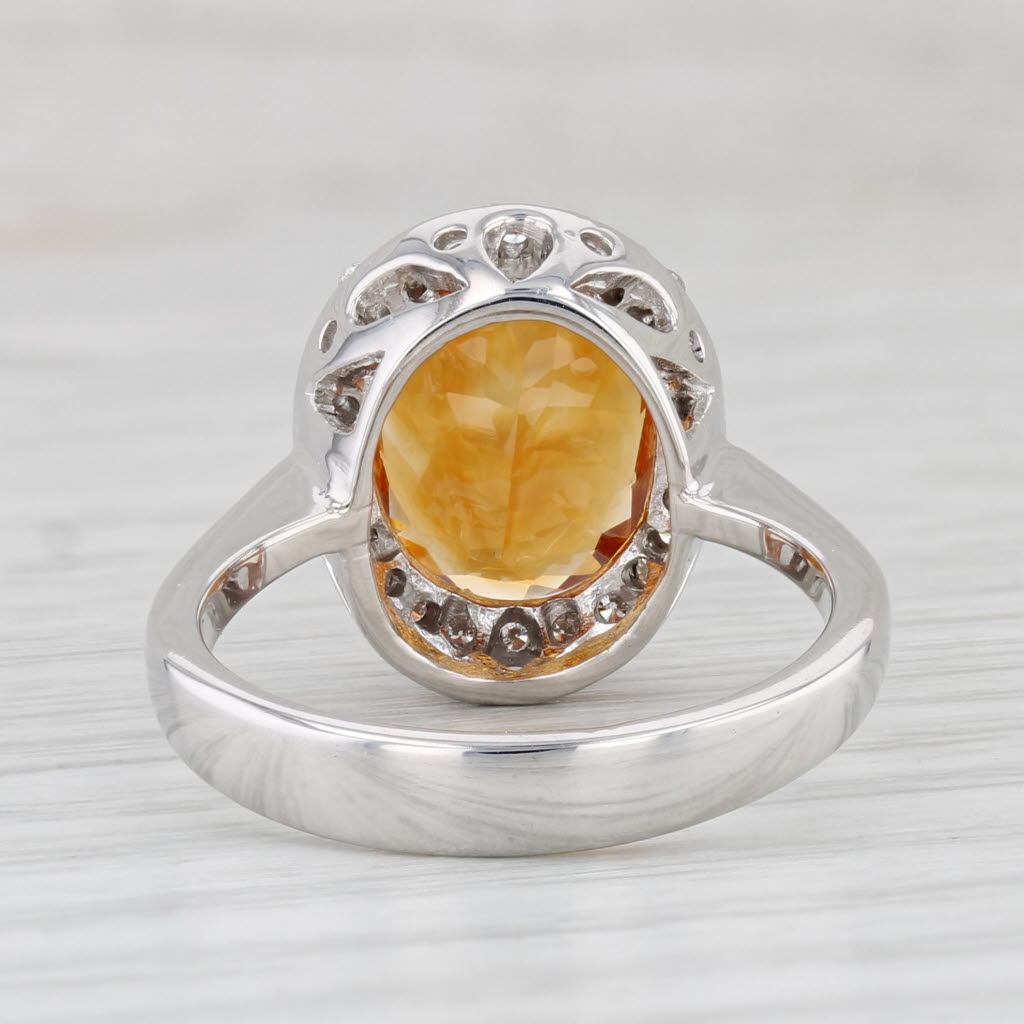 Light Gray 5.20ctw Orange Citrine Diamond Halo Ring 14k White Gold Size 7.75-8