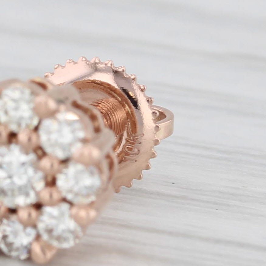Light Gray 0.60ctw Diamond Cluster Stud Earrings 10k Rose Gold Screw Back Studs