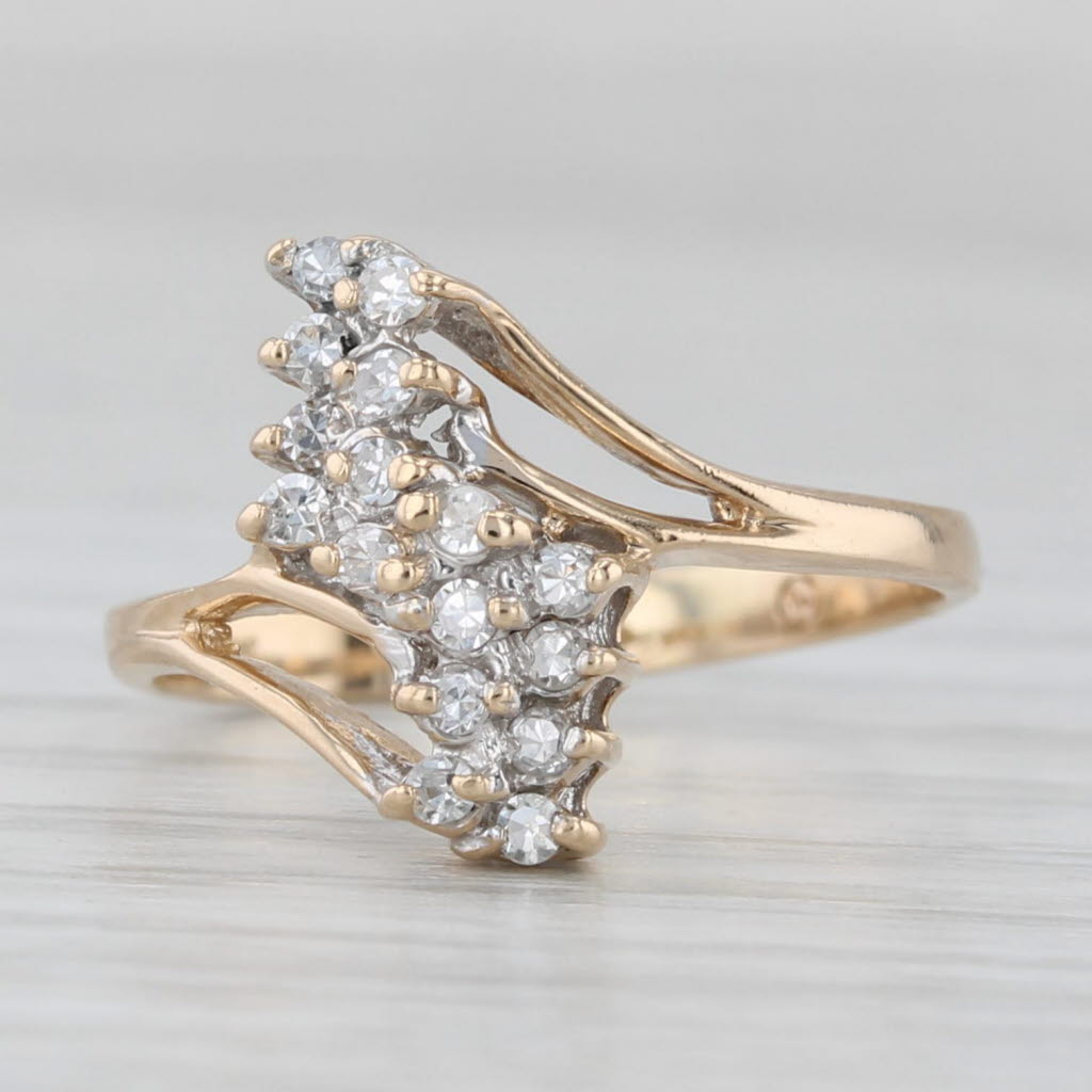 Light Gray 0.16ctw Diamond Cluster Bypass Ring 14k Yellow Gold Size 5