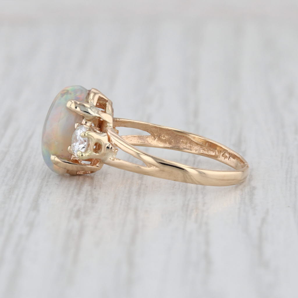 Oval Cabochon Opal Diamond Ring 14k Yellow Gold Size 6.25