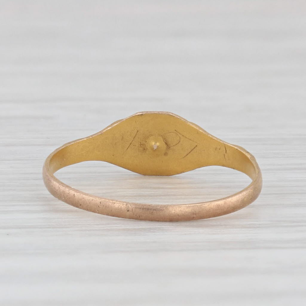 Light Gray Antique Glass Baby Ring 12k Yellow Gold Size 1.5