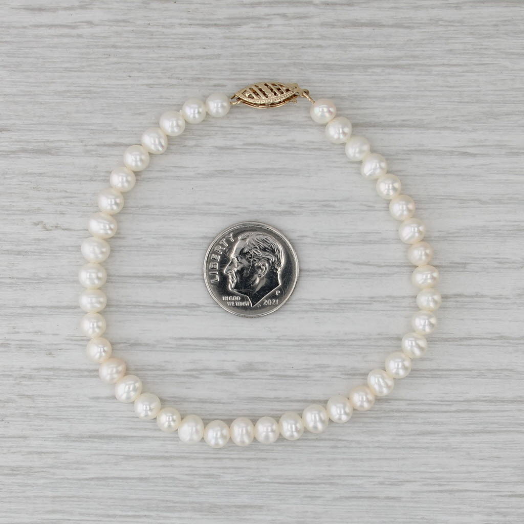 Single Pearl Strand Bead Bracelet 10k Yellow Gold 7" 4.8-5.6mm