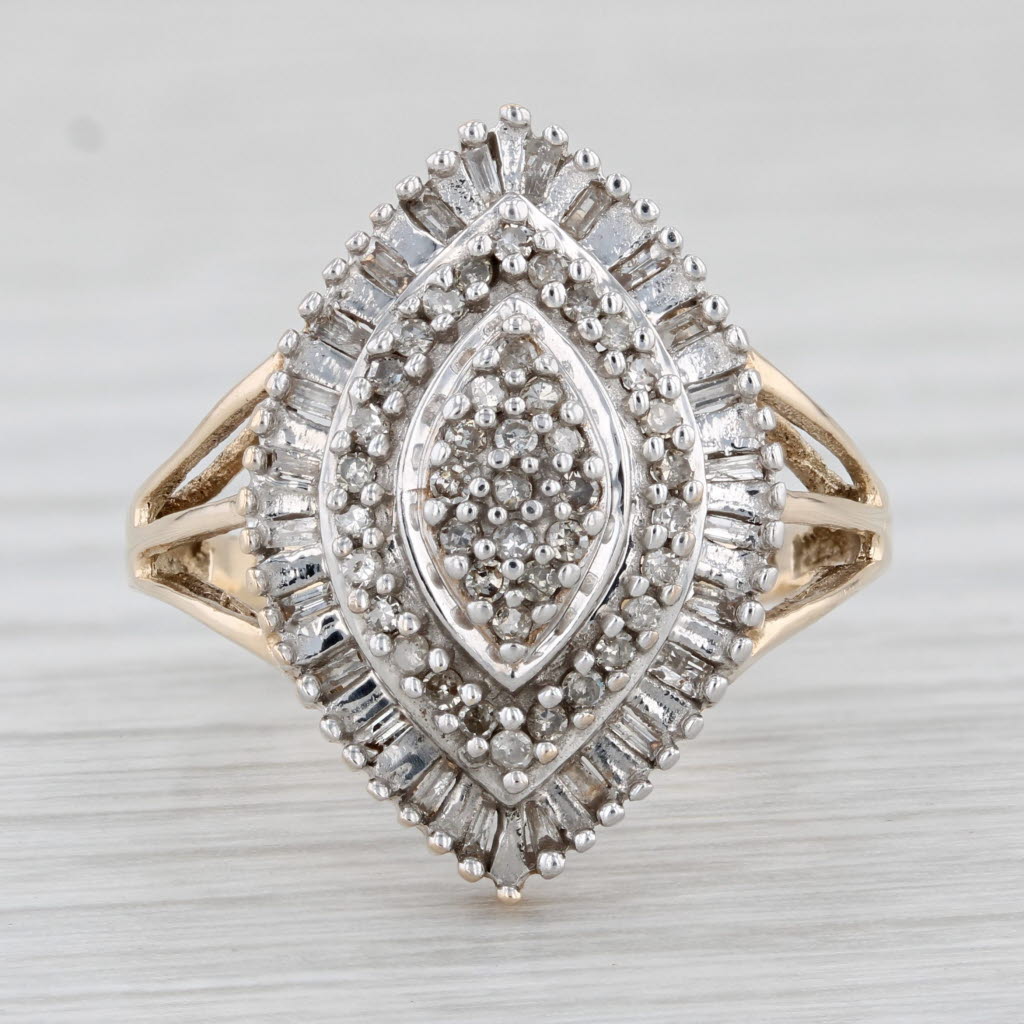 Light Gray 0.26ctw Diamond Cluster Halo Ring 10k Yellow Gold Size 7.5