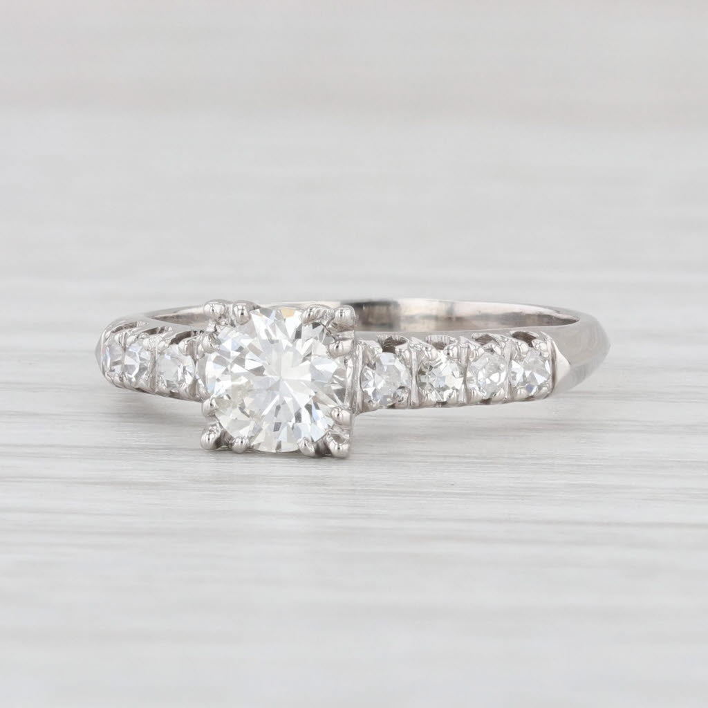 Light Gray 0.93ctw Round Diamond Engagement Ring Palladium Size 6.75 Solitaire w/ Accents