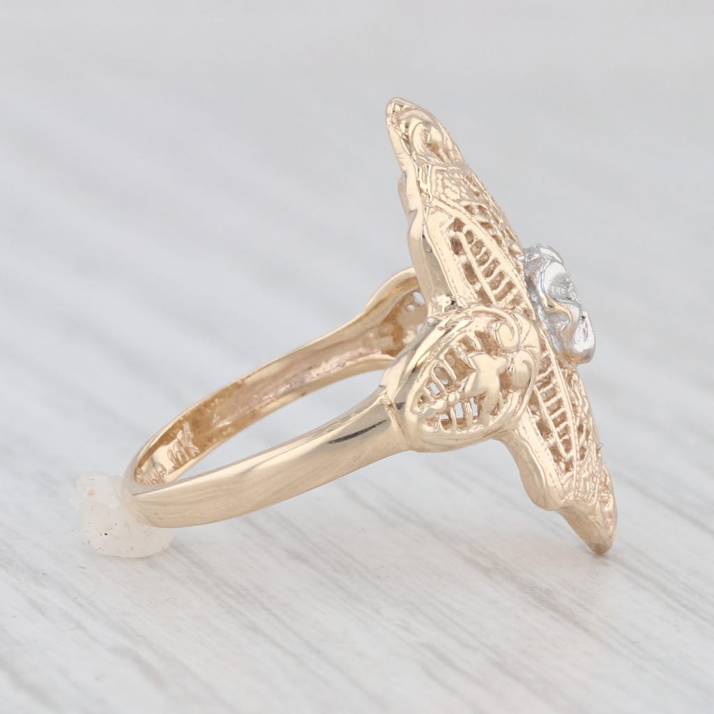 Light Gray Art Deco Diamond Accented Filigree Ring 10k Yellow Gold Size 5.5