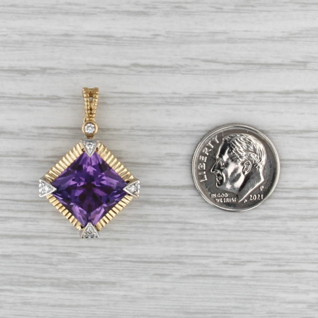 7.50ctw Amethyst Diamond Pendant 18k Yellow White Gold Enhancer Clip Bail