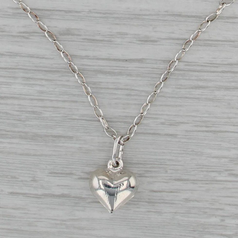 Puffy Heart Pendant Cable Chain Necklace Sterling Silver 20.5" 1.5mm