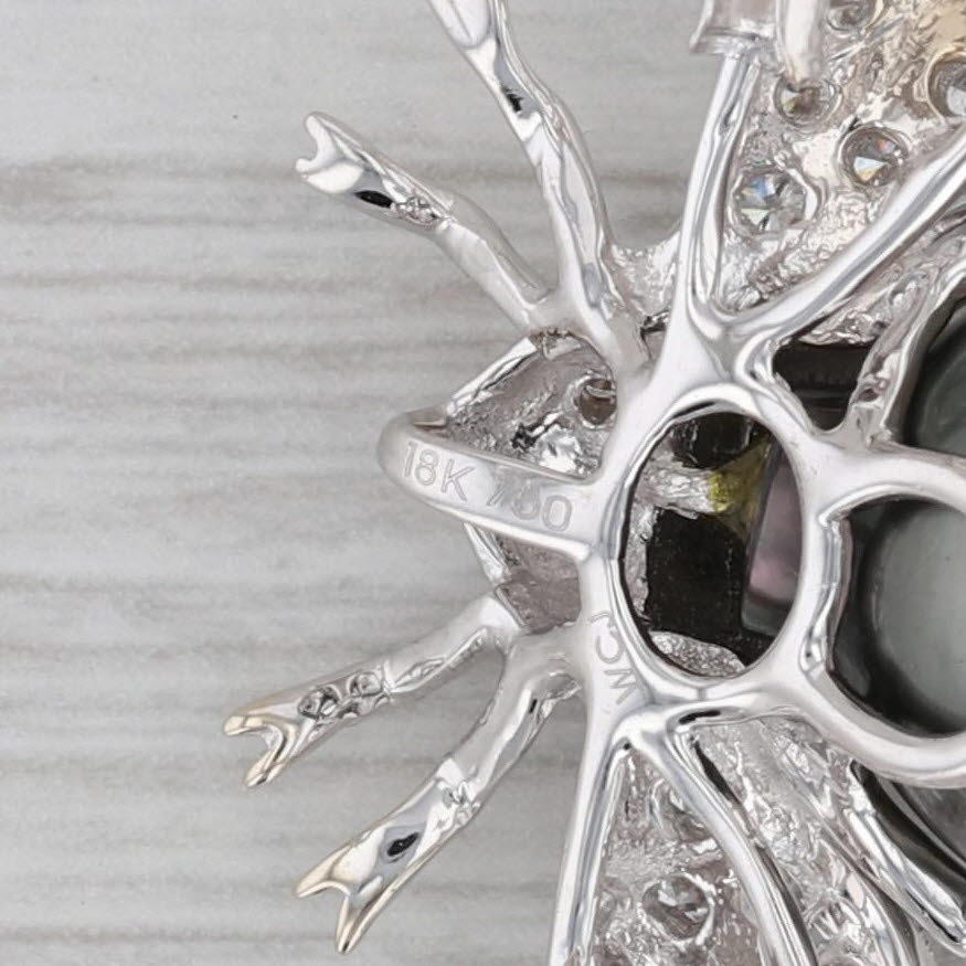 Gray Cultured Black Pearl 0.26ctw Diamond Flying Insect Brooch 18k White Gold Pin