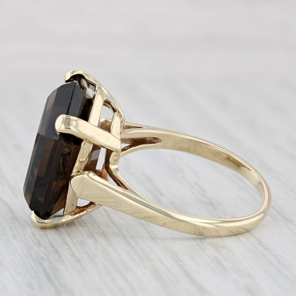 Light Gray 12.25ct Smoky Quartz Solitaire Ring 14k Yellow Gold Size 8.75 Cocktail
