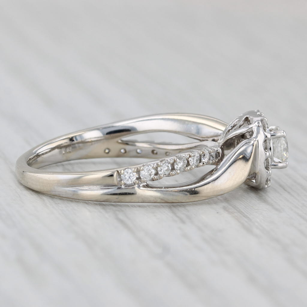Gray 0.68ctw Round Diamond Halo Engagement Ring 14k White Gold Size 8